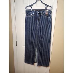 Levi's Western Ankle Column Denim Skirt Striped Partly Masked Dark Wash 28 BNWT